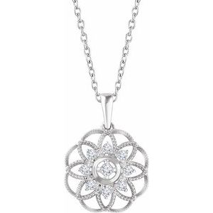 Ladies Natural Diamond Granulated Filigree Necklace (I1, H+) — Sterling Silver