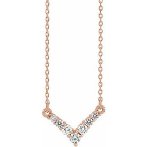 Ladies Natural Diamond V Necklace (I1, G-H) — 14K Rose Gold