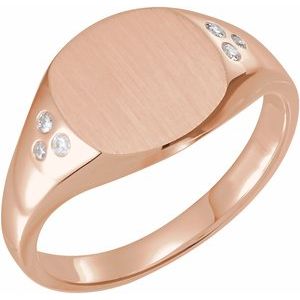 Ladies Natural Diamond Square Signet Ring — 14K Rose Gold