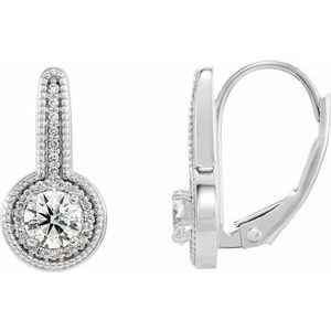 Ladies Natural Diamond Halo-Style Dangle Earrings — Sterling Silver