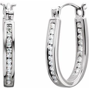 Ladies Natural Diamond Inside-Outside Hinged Hoop Earrings (I1, H+) — 14K White Gold