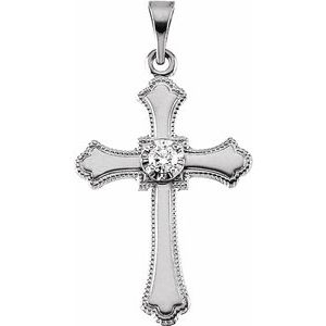 Ladies Natural Diamond Cross Pendant — 14K White Gold