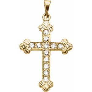Ladies Natural Diamond Cross Pendant — 14K Yellow Gold