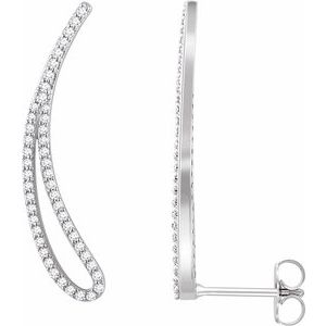 Ladies Natural Diamond Ear Climbers — 14K White Gold