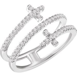 Ladies Natural Diamond Sideways Cross Ring (I1, H+) — 14K White Gold