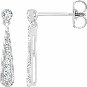 Ladies Natural Diamond Teardrop Earrings — 14K White Gold