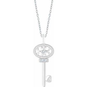 Ladies Natural Diamond Key Necklace (I1, H+) — Sterling Silver