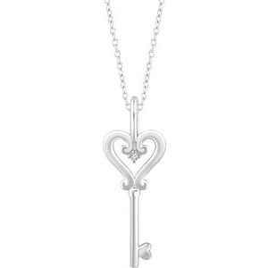 Ladies Natural Diamond Key Necklace (I1, H+) — Sterling Silver
