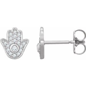 Ladies Natural Diamond Hamsa Earrings — 14K White Gold
