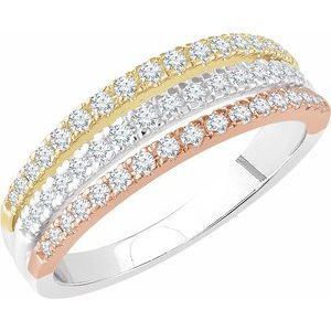 Ladies 14K White/Yellow/ Natural Diamond Stacked Ring (I1, H+) — 14K White/Yellow/Rose Gold