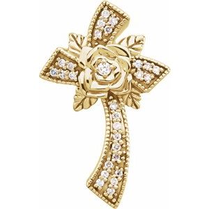 Ladies Natural Diamond Floral-Inspired Cross Pendant (I1, G-H) — 14K Yellow Gold