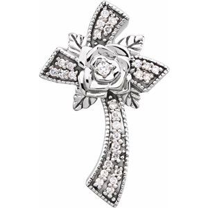 Ladies Natural Diamond Floral-Inspired Cross Pendant (I1, G-H) — 14K White Gold