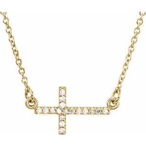 Ladies Natural Diamond Sideways Cross Necklace (I1, G-H) — 14K Yellow Gold