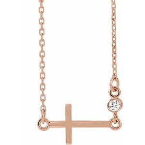 Ladies Natural Diamond Sideways Cross Necklace (I1, G-H) — 14K Rose Gold