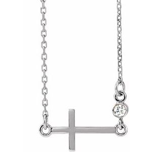 Ladies Natural Diamond Sideways Cross Necklace (Si2-Si3, G-H) — Platinum