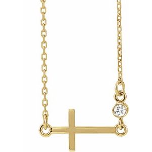 Ladies Natural Diamond Sideways Cross Necklace (I1, G-H) — 14K Yellow Gold