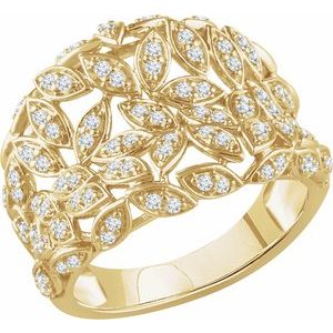 Ladies Natural Diamond Leaf Ring (I1, H+) — 14K Yellow Gold