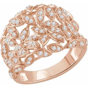 Ladies Natural Diamond Leaf Ring (I1, H+) — 14K Rose Gold