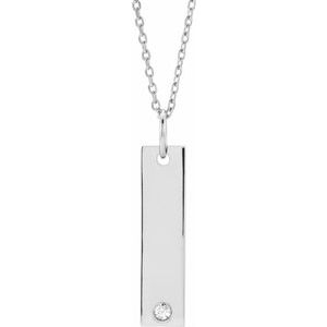Ladies Natural Diamond Engravable Bar Necklace (I1, G-H) — Sterling Silver