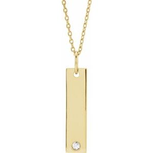 Ladies Natural Diamond Engravable Bar Necklace (I1, G-H) — 18K Yellow Gold-Plated Sterling Silver