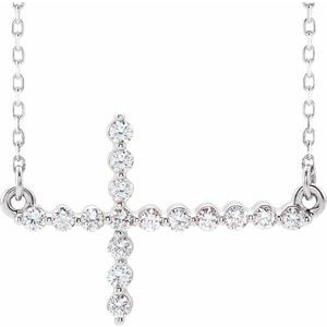 Ladies Natural Diamond Sideways Cross Necklace (Si2-Si3, G-H) — Platinum