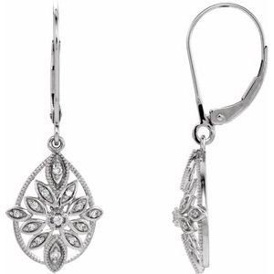 Ladies Natural Diamond Granulated Filigree Earrings — Sterling Silver
