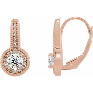 Ladies Natural Diamond Halo-Style Dangle Earrings — 14K Rose Gold