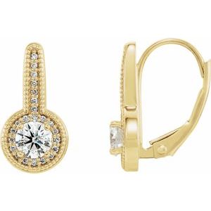 Ladies Natural Diamond Halo-Style Dangle Earrings — 14K Yellow Gold