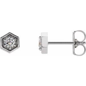 Ladies Natural Diamond Hexagon Stud Earrings (Si2-Si3, G-H) — Platinum