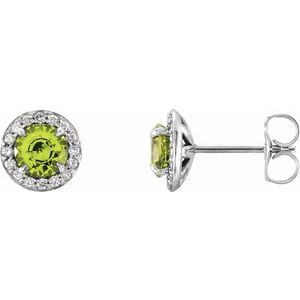 Ladies 5 mm Natural Peridot Natural Diamond Earrings — 14K White Gold
