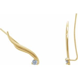 Ladies Natural Diamond Ear Climbers — 14K Yellow Gold