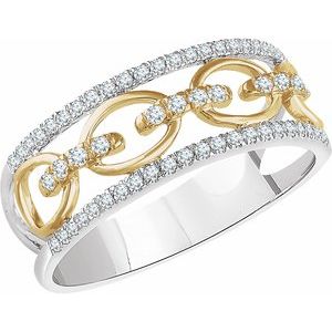 Ladies 14K White/ Natural Diamond Link Ring (I1, H+) — 14K White Gold
