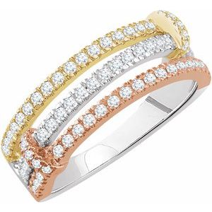 Ladies 14K White/Rose/ Natural Diamond Ring (I1, H+) — 14K White/Rose/Yellow Gold