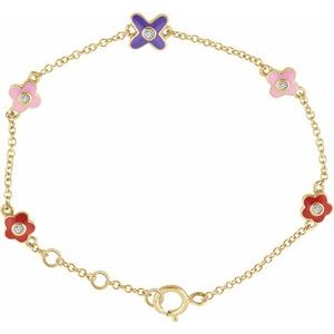 Ladies Natural Diamond Youth Flower Bracelet (I2, H+) — 10K Yellow Gold