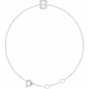 Ladies Natural Diamond Initial B Bracelet (I1, H+) — 14K White Gold