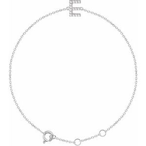 Ladies Natural Diamond Initial E Bracelet (I1, H+) — 14K White Gold