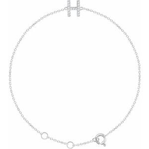 Ladies Natural Diamond Initial H Bracelet (I1, H+) — 14K White Gold