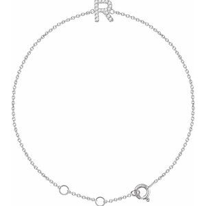 Ladies Natural Diamond Initial R Bracelet (I1, H+) — 14K White Gold