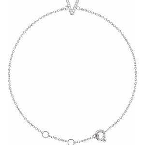 Ladies Natural Diamond Initial V Bracelet (I1, H+) — 14K White Gold