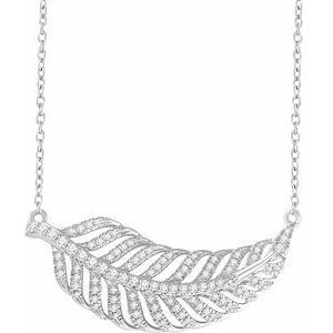 Ladies Natural Diamond Leaf Necklace (I1, H+) — 14K White Gold