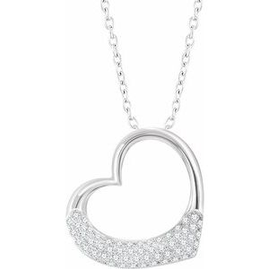 Ladies Natural Diamond Heart Necklace (I1, H+) — 14K White Gold