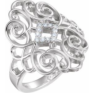 Ladies Natural Diamond Scroll Ring (I2, G-H) — Sterling Silver