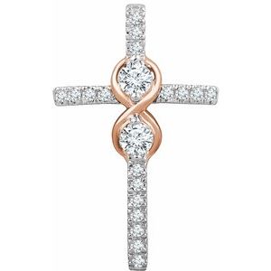 Ladies 14K White/ Natural Diamond Cross Pendant (I1, H+) — 14K White/Rose Gold