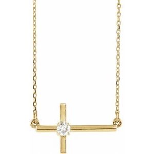 Ladies Natural Diamond Sideways Cross Necklace (I1, G-H) — 14K Yellow Gold