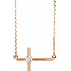 Ladies Natural Diamond Sideways Cross Necklace (I1, G-H) — 14K Rose Gold