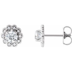 Ladies Natural Diamond Halo-Style Earrings — Sterling Silver