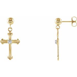 Ladies 14K Yellow/ Natural Diamond Cross Ball Earrings — 14K Yellow/White Gold