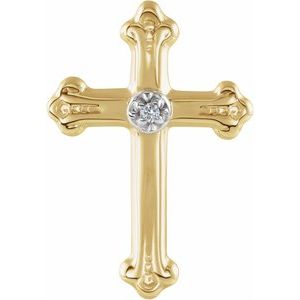 Ladies 14K Yellow/ Natural Diamond Cross Lapel Pin — 14K Yellow/White Gold