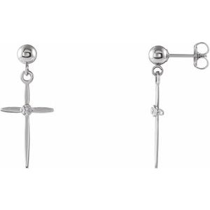 Ladies 14K Yellow/ Natural Diamond Cross Earrings — 14K White Gold