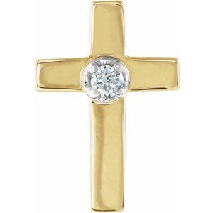 Ladies Natural Diamond Cross Lapel Pin — 14K Yellow/White Gold